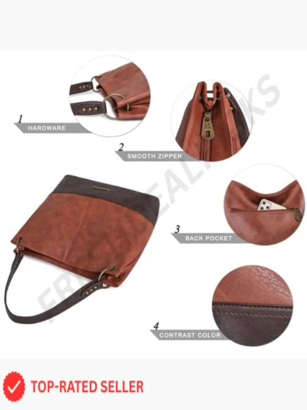 Chic Hobo Bag with Contrast Trim - Large Capacity Shoulder Tote Vegan Leather